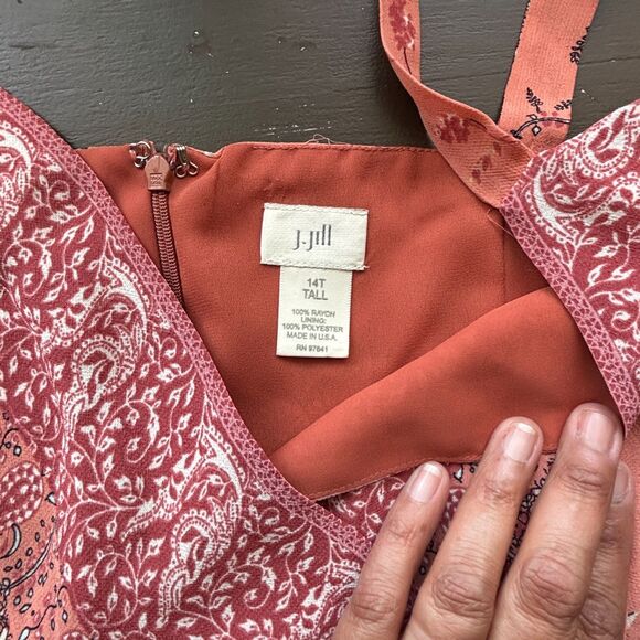 J. Jill Dress Peach Floral Lined Chiffon Mini Slip Sleeveless Boho Size 14 Tall - Picture 10 of 11